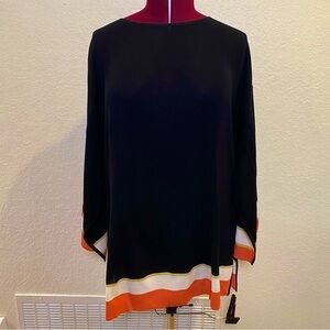 Misook | Black Ponchó Blouse with Stripes Along Trim XL🍊